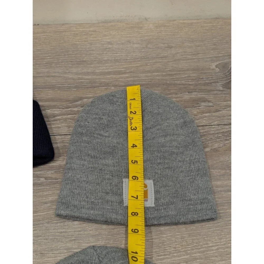LOT OF 3 Carhartt Grey & Navy Blue Knit Cuffed Beanie Caps One Size Knit